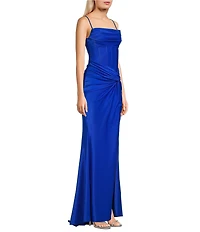 B. Darlin Sweetheart Neck Spaghetti Strap Twist Front Side Slit Lace Up Back Dress