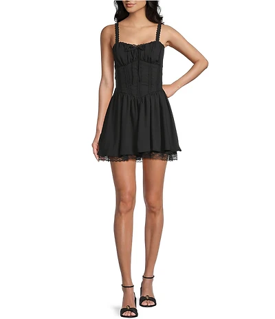 B. Darlin Sweetheart Neck Tie Front Corset Inspired Drop Waist A-Line Dress
