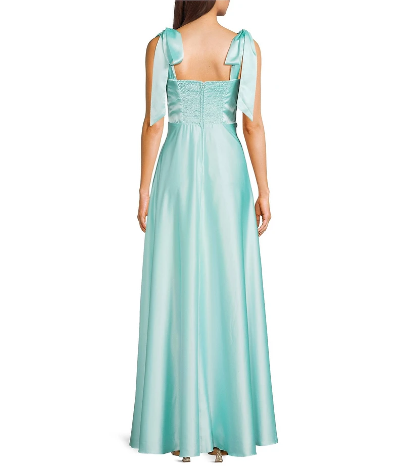 B. Darlin Sweetheart Neck Tie Shoulder Corseted Bodice Long Dress