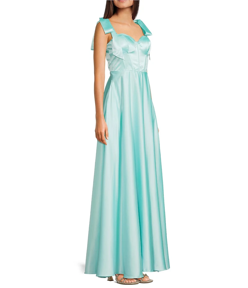 B. Darlin Sweetheart Neck Tie Shoulder Corseted Bodice Long Dress