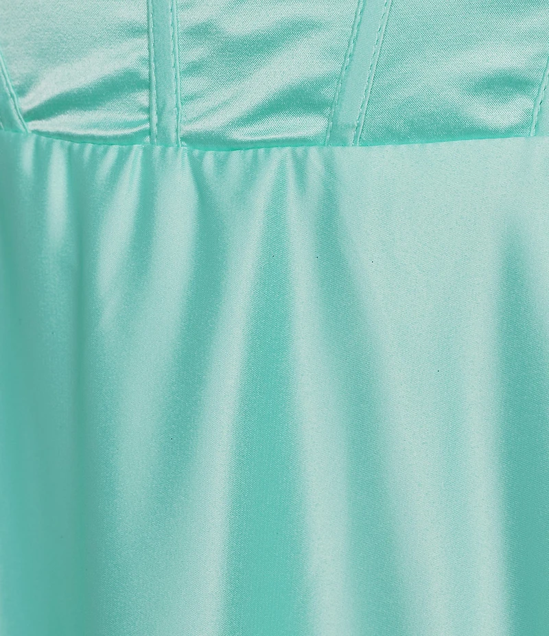 B. Darlin Sweetheart Neck Tie Shoulder Corseted Bodice Long Dress