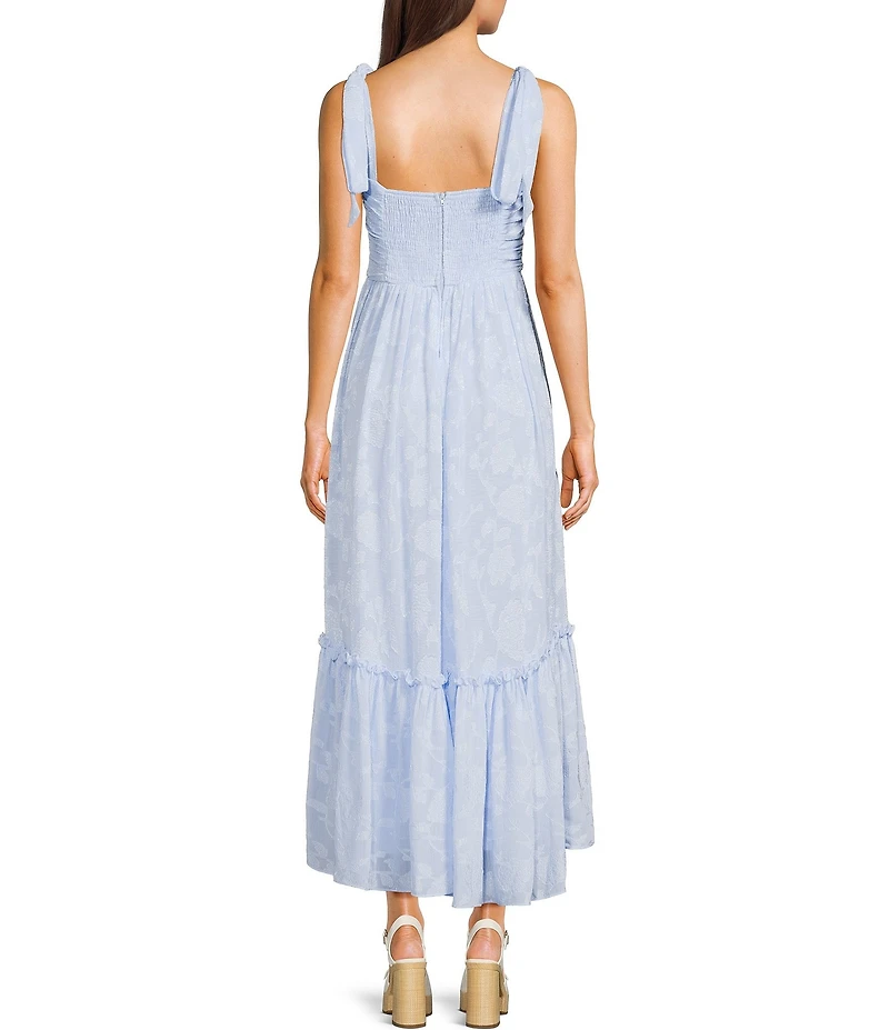 B. Darlin Sweetheart Neck Tie Shoulder Shirred Bustier Ruffle Hem Dress