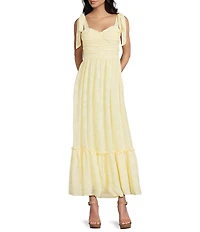 B. Darlin Sweetheart Neck Tie Shoulder Shirred Bustier Ruffle Hem Dress