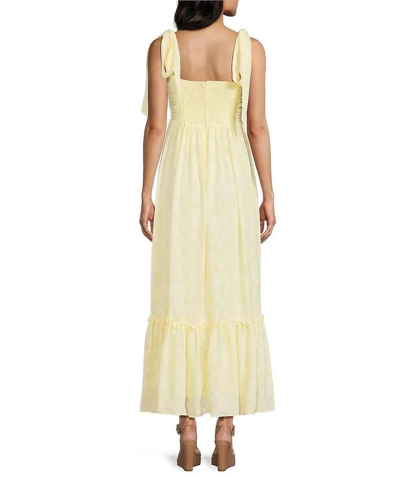 B. Darlin Sweetheart Neck Tie Shoulder Shirred Bustier Ruffle Hem Dress