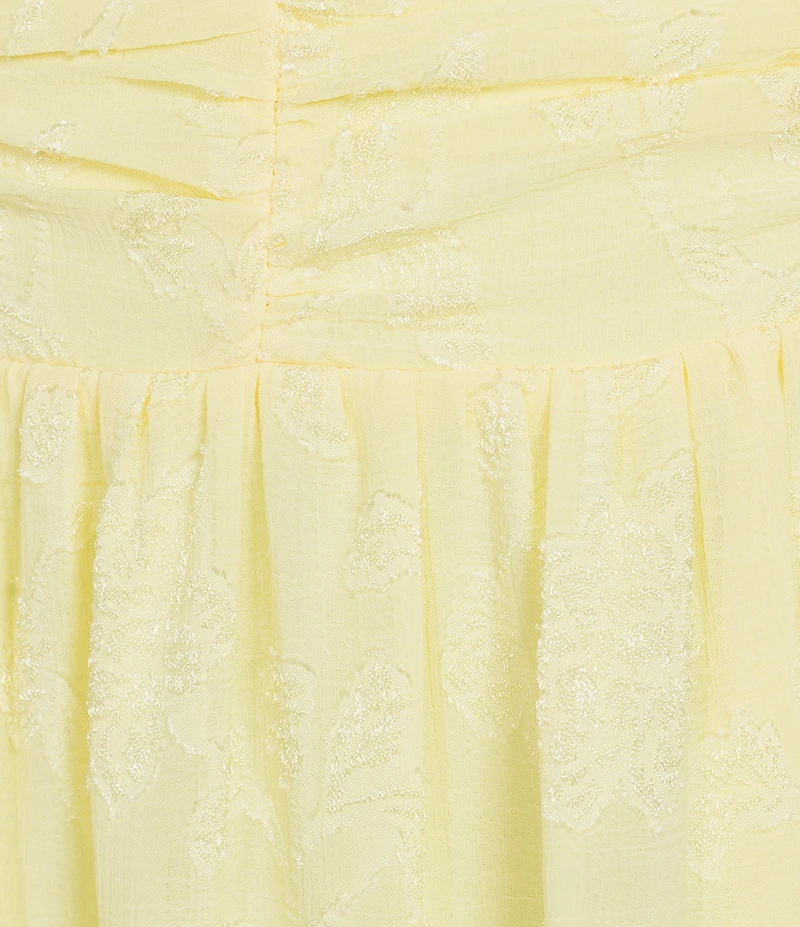 B. Darlin Sweetheart Neck Tie Shoulder Shirred Bustier Ruffle Hem Dress