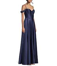 B. Darlin Sweetheart Off Shoulder Strap Front Slit A-Line Dress