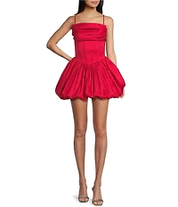 B. Darlin Taffeta Pleated Drape Neck Bustier Lace Up Back Bubble Dress