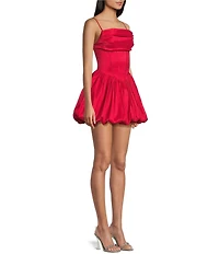 B. Darlin Taffeta Pleated Drape Neck Bustier Lace Up Back Bubble Dress