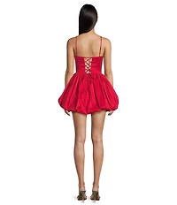 B. Darlin Taffeta Pleated Drape Neck Bustier Lace Up Back Bubble Dress