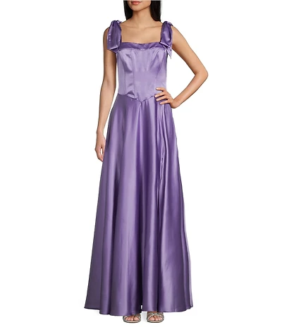 B. Darlin Tie Shoulder Scoop Neck Corseted Side Slit Dress