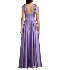 B. Darlin Tie Shoulder Scoop Neck Corseted Side Slit Dress