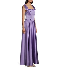 B. Darlin Tie Shoulder Scoop Neck Corseted Side Slit Dress