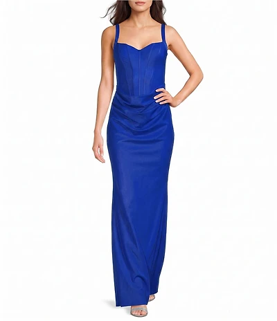 B. Darlin V-Neck Corseted Pleated Front Lace-Up-Back Dress
