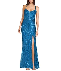 B. Darlin V-Neck Inset Spaghetti Strap Lace Up Back Dress