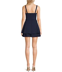 B. Darlin V-Neck Ruched Bodice Double Hem Dress