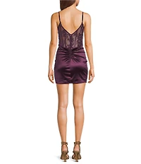 B. Darlin V-Neck Sequin Embroidered Illusion Corseted Front Slit Dress