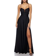 B. Darlin V-Neck Shirred Front Slit Dress