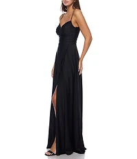 B. Darlin V-Neck Shirred Front Slit Dress