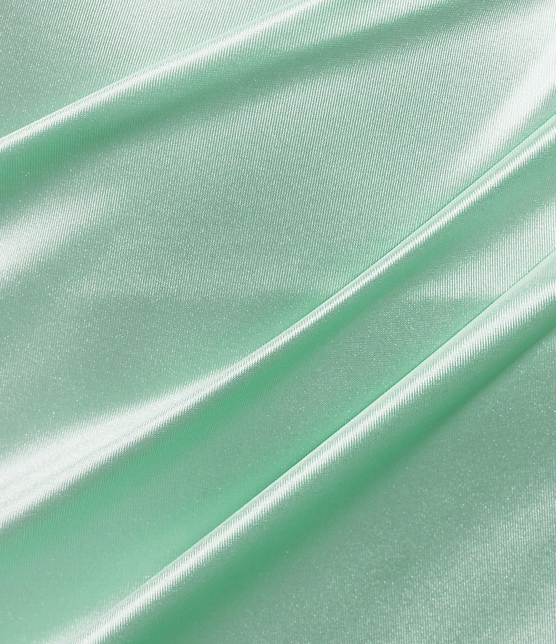 B. Darlin V-Neck Shirred Front Slit Long Satin Dress