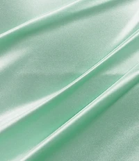 B. Darlin V-Neck Shirred Front Slit Long Satin Dress