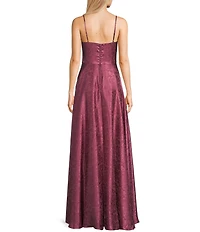 B. Darlin V-Neck Side Slit Satin Gown