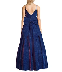 B. Darlin V-Neck Spaghetti Strap Bow Back Gown