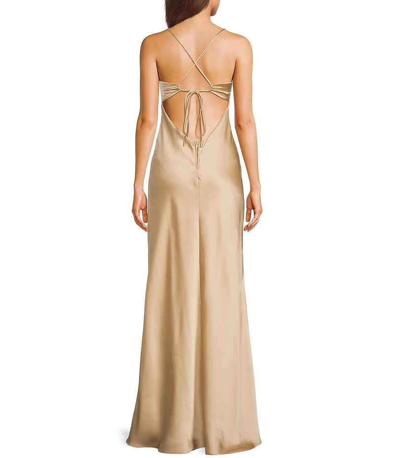 B. Darlin V-Neck Spaghetti Strap Lace Up Back Dress