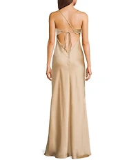 B. Darlin V-Neck Spaghetti Strap Lace Up Back Dress