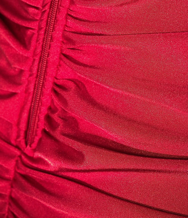 B. Darlin V-Neck Spaghetti Strap Shirred Side Slit Long Dress