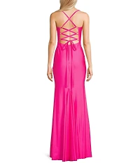 B. Darlin V-Neck Wide Strap Back Lace-Up Dress