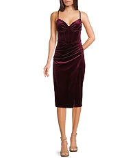 B. Darlin Velvet Bustier Bodice Front Slit Midi Dress