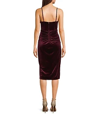 B. Darlin Velvet Bustier Bodice Front Slit Midi Dress