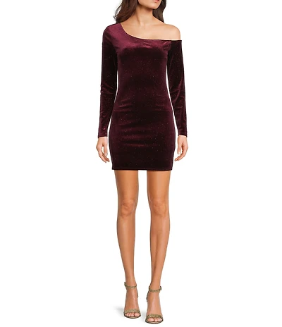 B. Darlin Velvet Glitter One Shoulder Long Sleeve Bodycon Dress