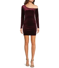 B. Darlin Velvet Glitter One Shoulder Long Sleeve Bodycon Dress