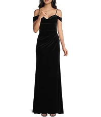 B. Darlin Velvet Off The Shoulder Sweetheart Neck Bustier Dress