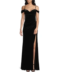 B. Darlin Velvet Off The Shoulder Sweetheart Neck Bustier Dress