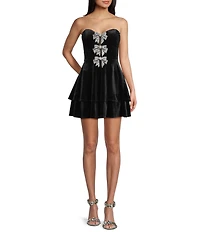 B. Darlin Velvet Strapless Bow Accented A-Line Layered Dress