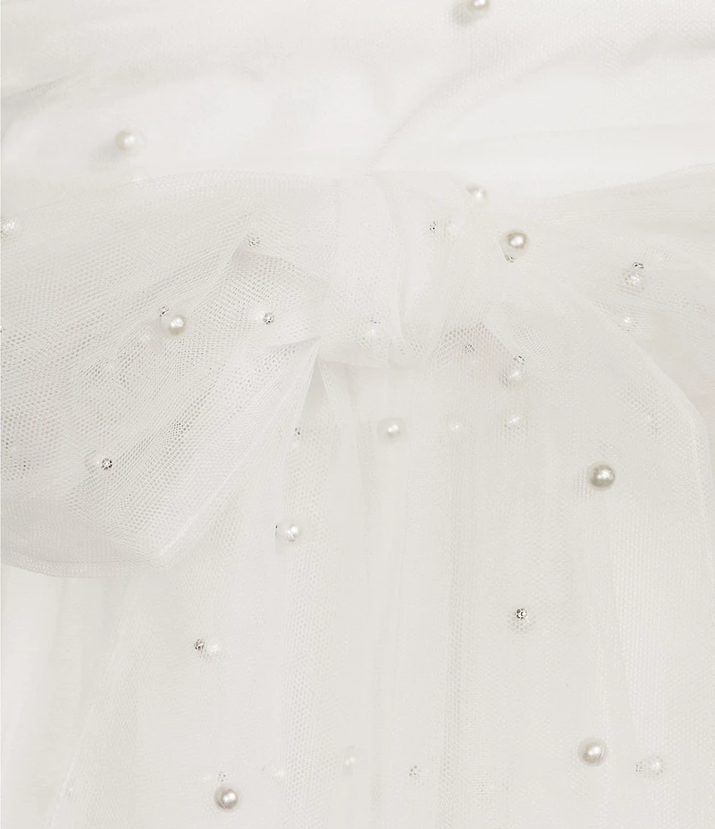 B. Darlin Wide Bow Straps V-Neckline Pearls Party Skirt Dress