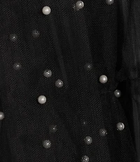 B. Darlin Wide Bow Straps V-Neckline Pearls Party Skirt Dress