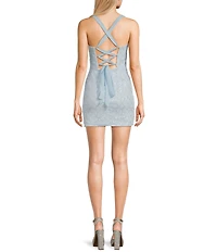 B. Darlin Wide Strap Scoop Neck Lace Up Back Dress