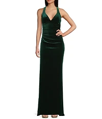 B. Darlin Wide Strap V-Neck Lace Up Back Strap Velvet Dress