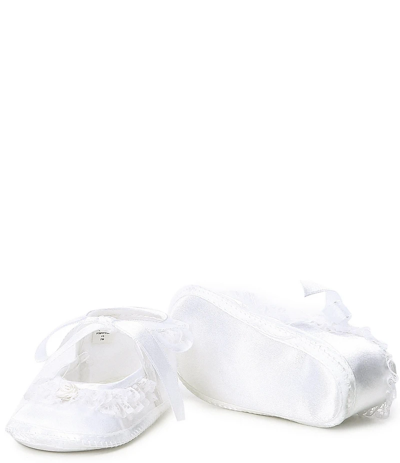 Baby Deer Girls' Satin Lace Detail Trim Slipper Crib Shoes (Infant)
