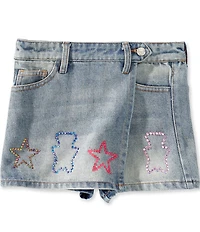 Baby Sara Little Girls Bear Star Embellished Denim Skort