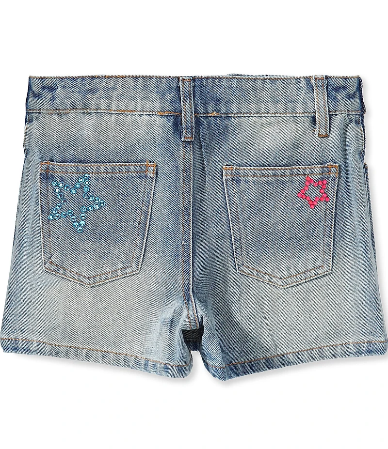 Baby Sara Little Girls Bear Star Embellished Denim Skort