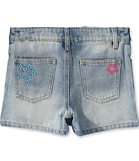 Baby Sara Little Girls Bear Star Embellished Denim Skort