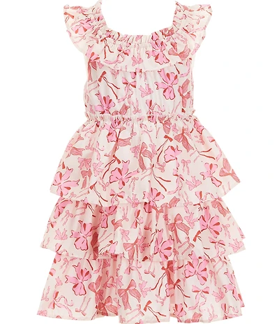 Baby Sara Little Girls Ruffle-Collar Bow-Print Tiered Dress