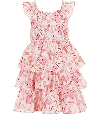 Baby Sara Little Girls Ruffle-Collar Bow-Print Tiered Dress