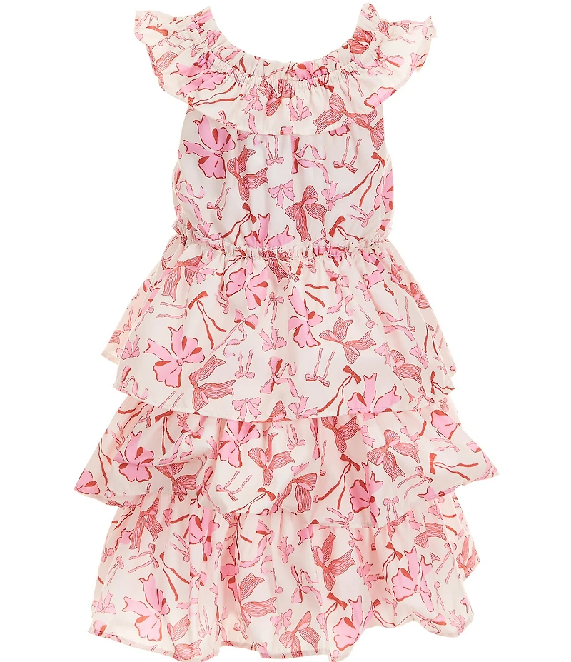 Baby Sara Little Girls Ruffle-Collar Bow-Print Tiered Dress