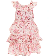 Baby Sara Little Girls Ruffle-Collar Bow-Print Tiered Dress