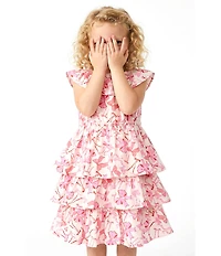 Baby Sara Little Girls Ruffle-Collar Bow-Print Tiered Dress